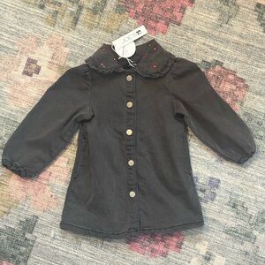 Girls denim dress with Peter Pan color and embroidered flowers size 2T